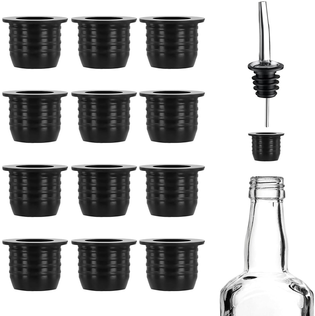 12 Stuks Adapters voor Drankschenktuiten, Siliconen Adapters voor Drankflessen Geschikt voor Grote Drankflessen en Olijfolieflessen tot 25mm Hals Verandert Elke Tuit in een Grote Schenktuit