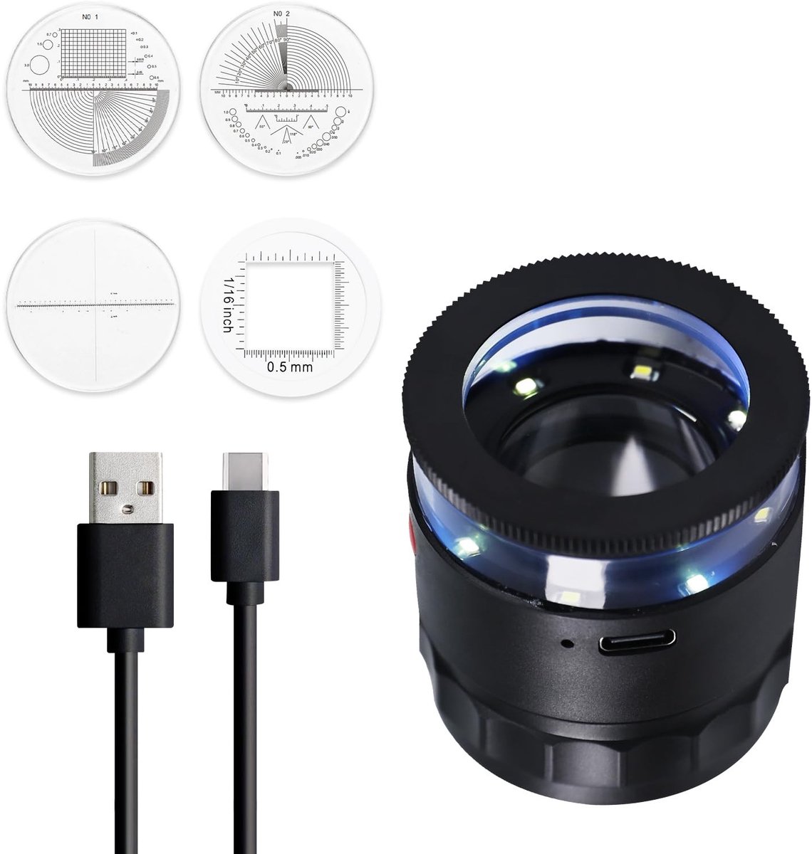 Omgoods - LED Scale Magnifier 10x Juweliersloep met UV en LED Verlichting - Oplaadbare Vergrootglas