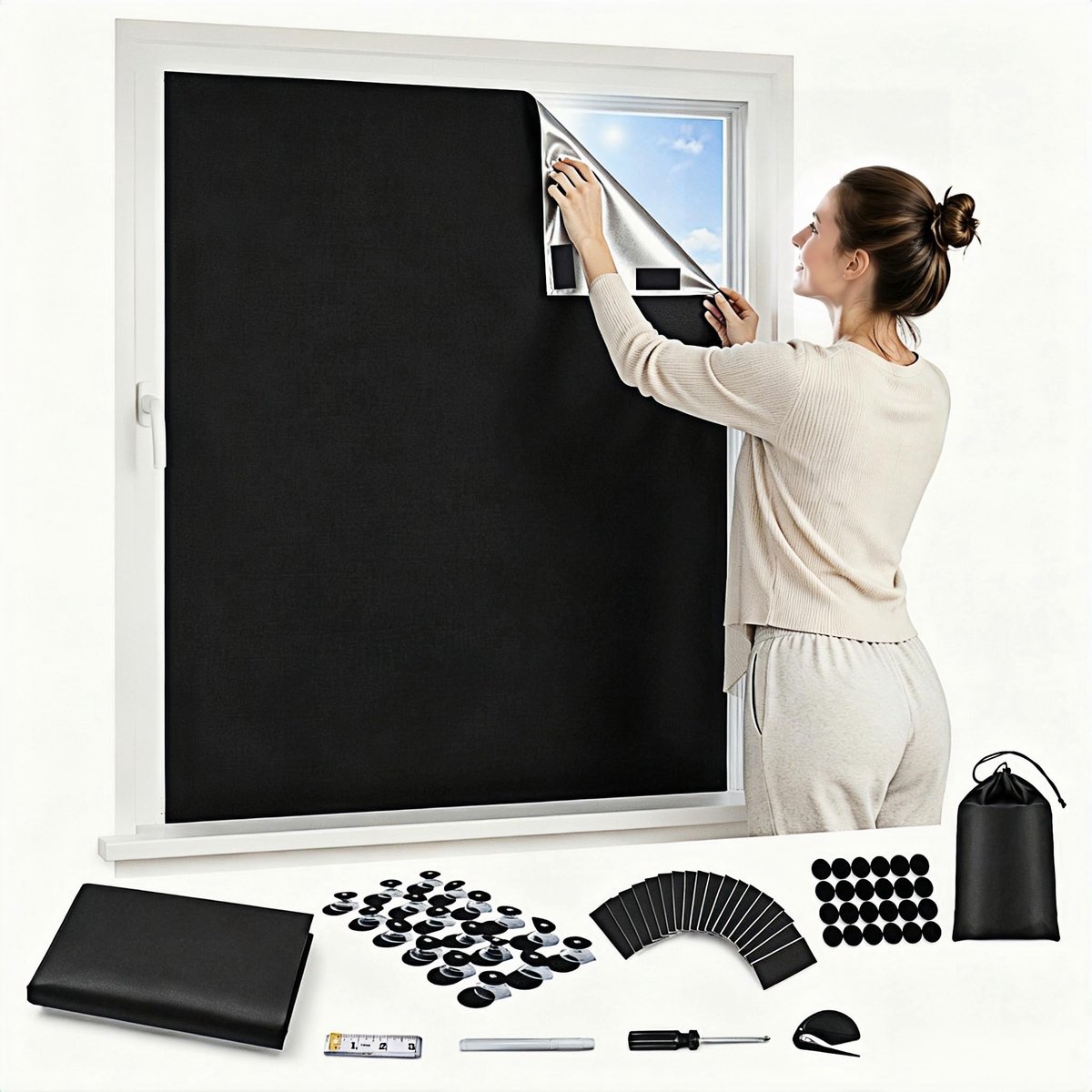 Omgoods - 100% Verduisterend Rolgordijn zonder boren - 300 x 145 cm, Oxford-stof