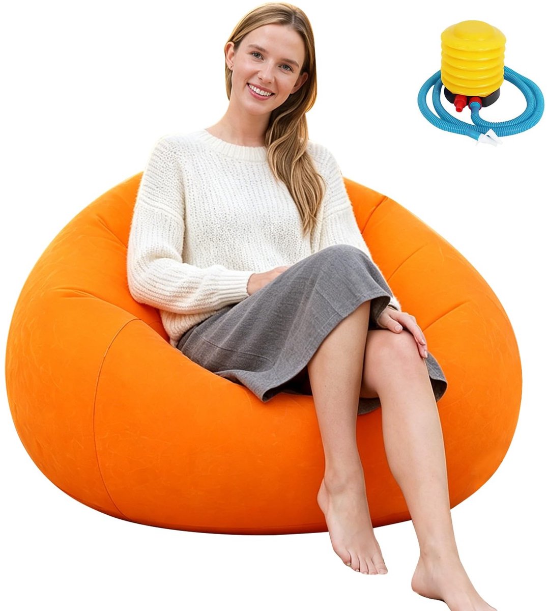 Omgoods - Air Sofa Inflatable Chair, Ultra Zachte Opblaasbare Stoel (Oranje, 105 x 105 x 60 cm)