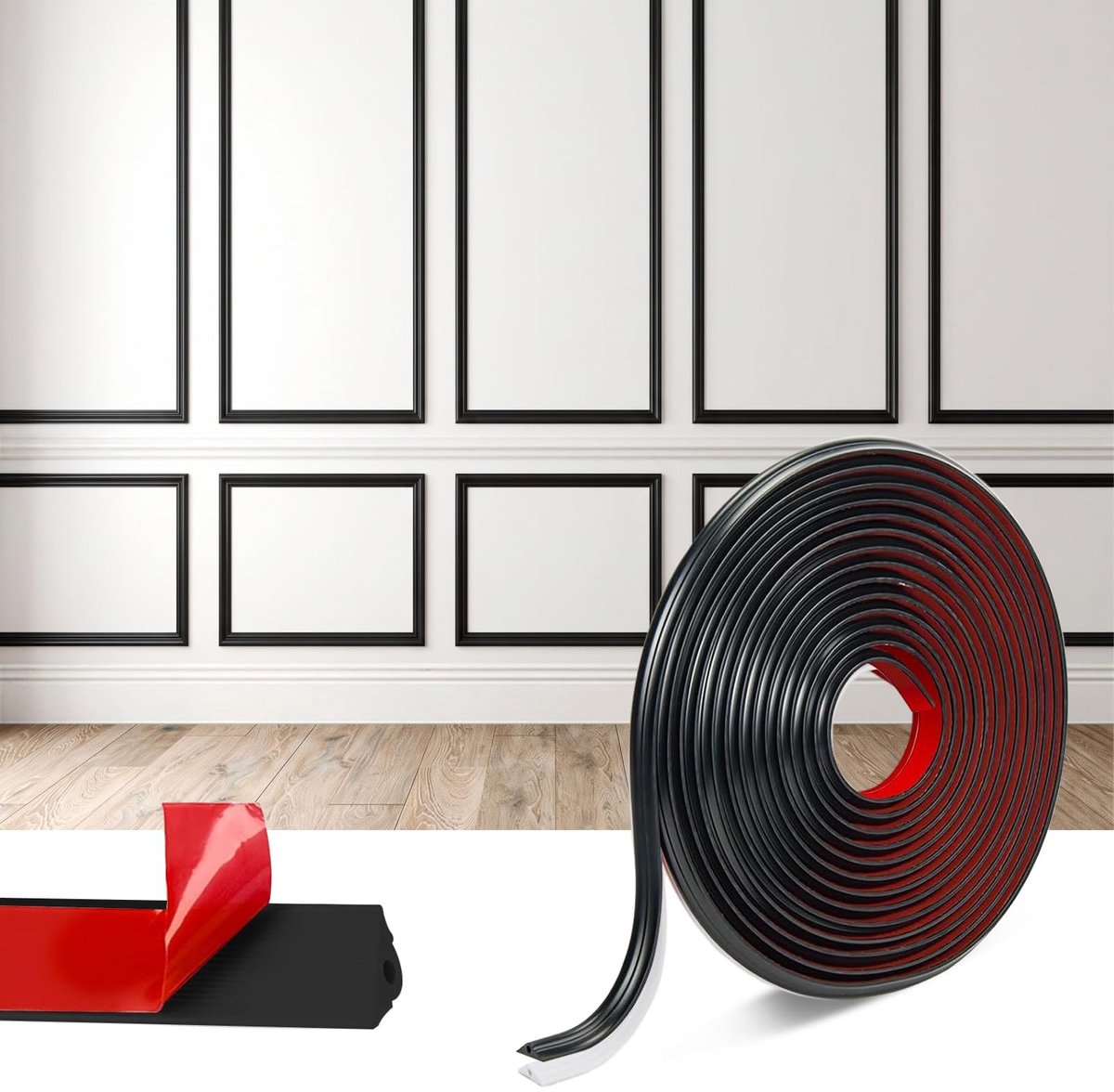 Omgoods - Flexibele Zelfklevende Wandsierlijst - 6,1 m - Zwart