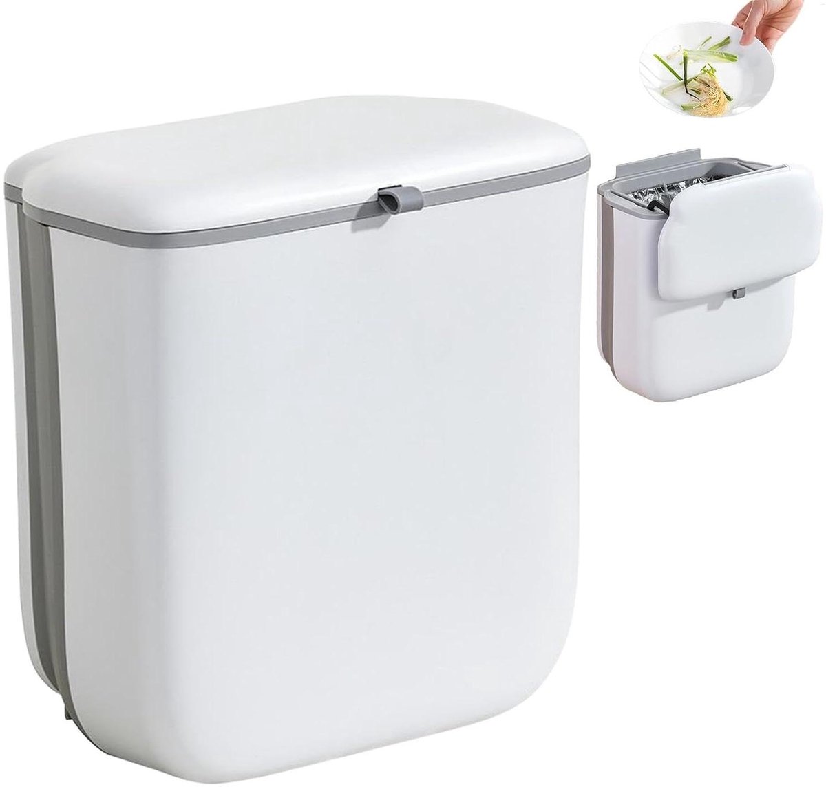 Keuken Compostbak - Afvalbak met deksel - Afval scheiden - Inklapbaar ontwerp - 10 Liter - Wit