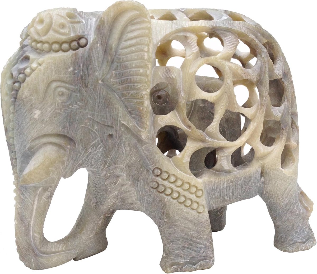 Speksteen sculptuur van moeder olifant met baby binnen