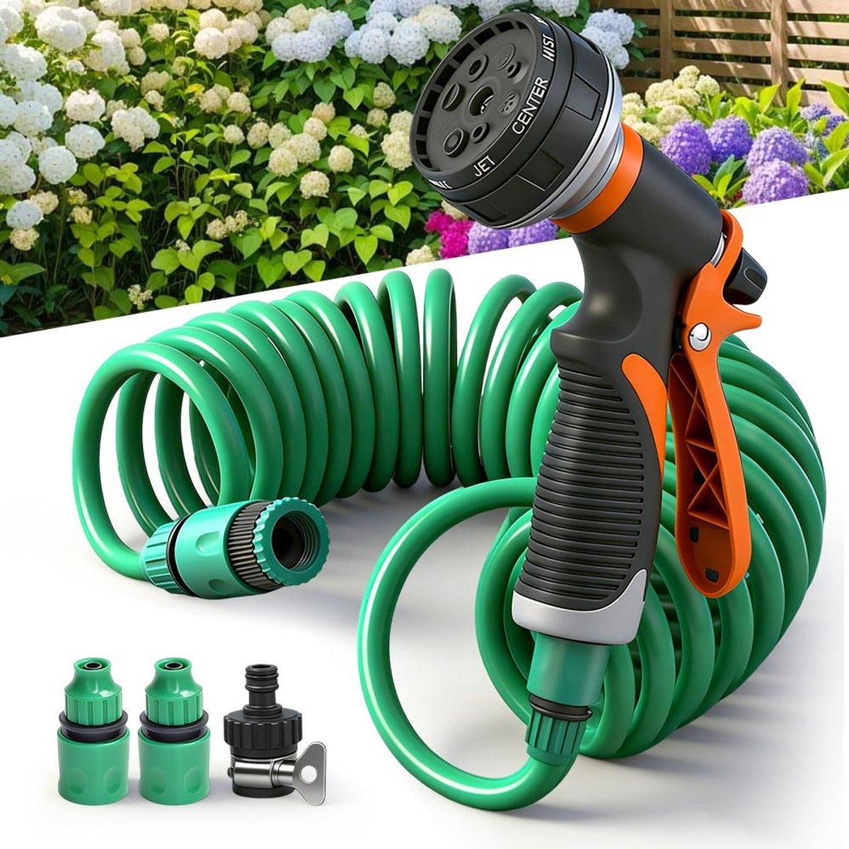 Omgoods - Flexibele Spiralslang van 7,5 m met 8 Functies voor Tuin en Auto