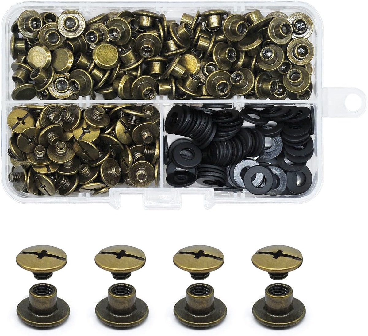 100 Sets Chicago Boekschroeven, M5×4mm Binding Schroeven kit Schroef Metaalaccessoires Nagels Nietjes Chicago Knop voor DIY Leer Decoratie, Boekbinden, Boekbinderij (Brons)