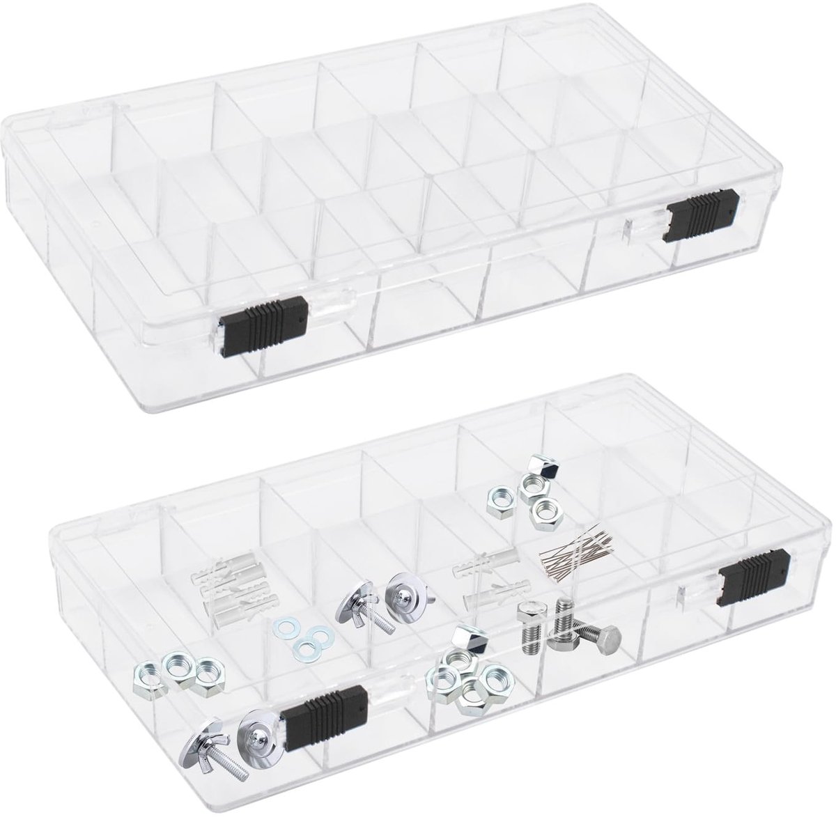 Omgoods - Set van 2 Plastic Sieraden Opbergdozen - 18 Compartimenten voor Kralen en Kleine Onderdelen