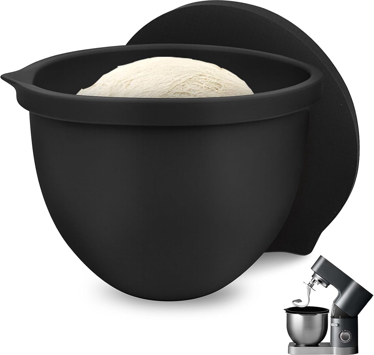 siliconen inzet met deksel - voor 4,8 L KitchenAid mixerkom, mengkom met deksel voor Kitchen Aid kom/mengkom 5 Qt, deegkom kom inzet beschermt, zwart
