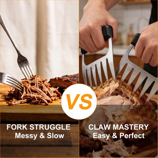 2 stuks vleesklauwen Pulled Pork, Pulled Pork klauwen, Pulled Pork-vorken roestvrij staal, Pulled Pork klauwen vorken grillaccessoires mannen cadeau Eat Claws voor het plukken en fixeren van vlees — afbeelding 2