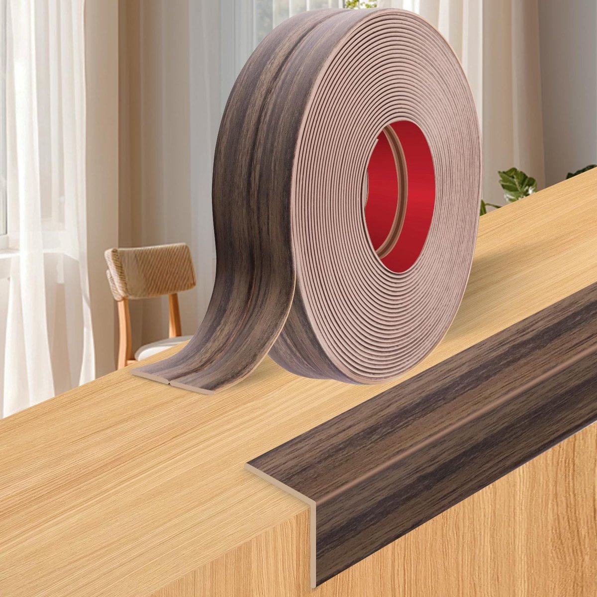 Omgoods - Zelfklevend PVC Hoekprofiel, Flexibele Strip voor Tegelrand, Mist Bruin Houtnerf