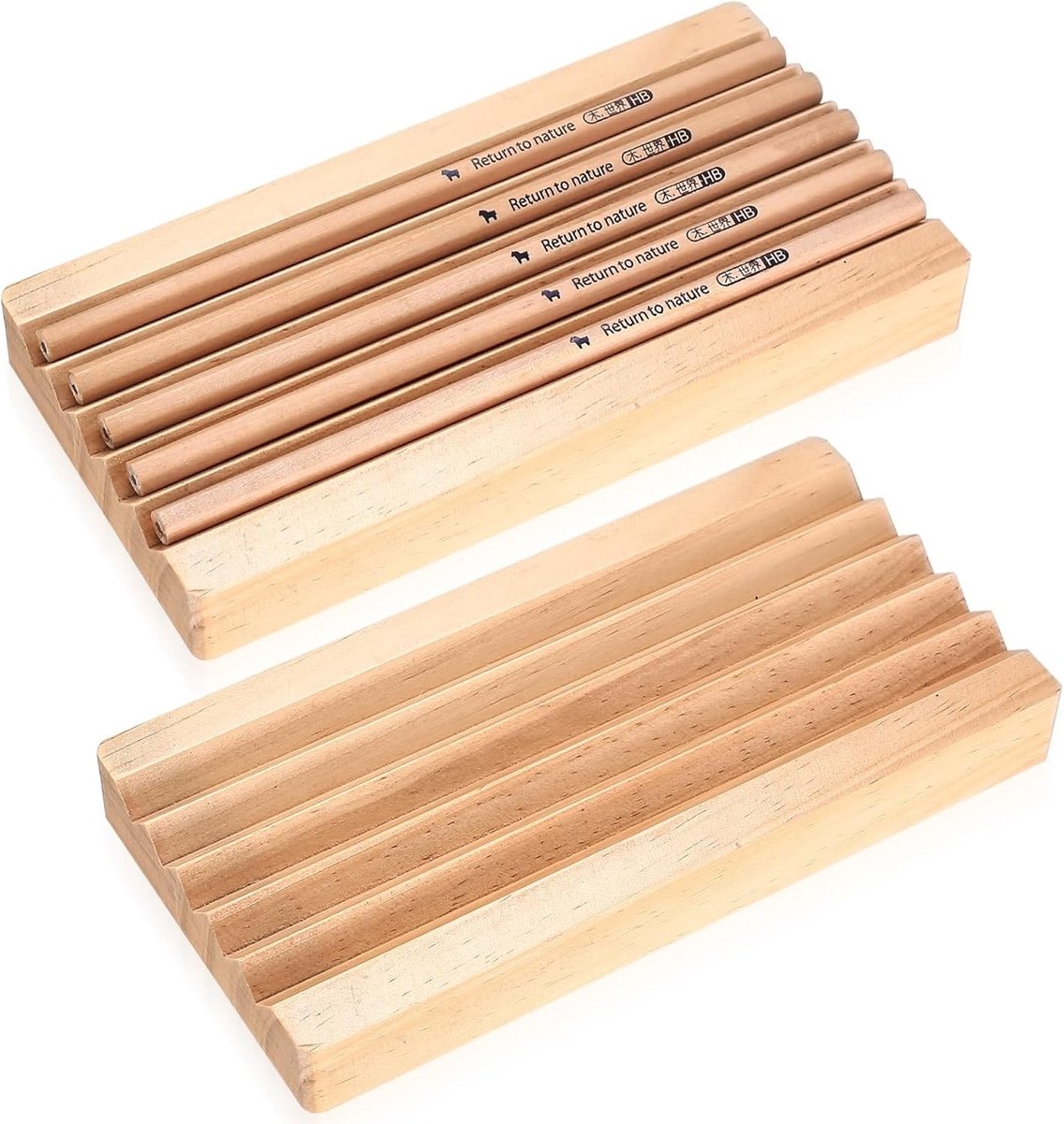 Houten Pennenhouder Set van 2, Desk Organizer voor Pennen en Kwasten, Ideaal voor Thuis en Kantoor, 18x9cm