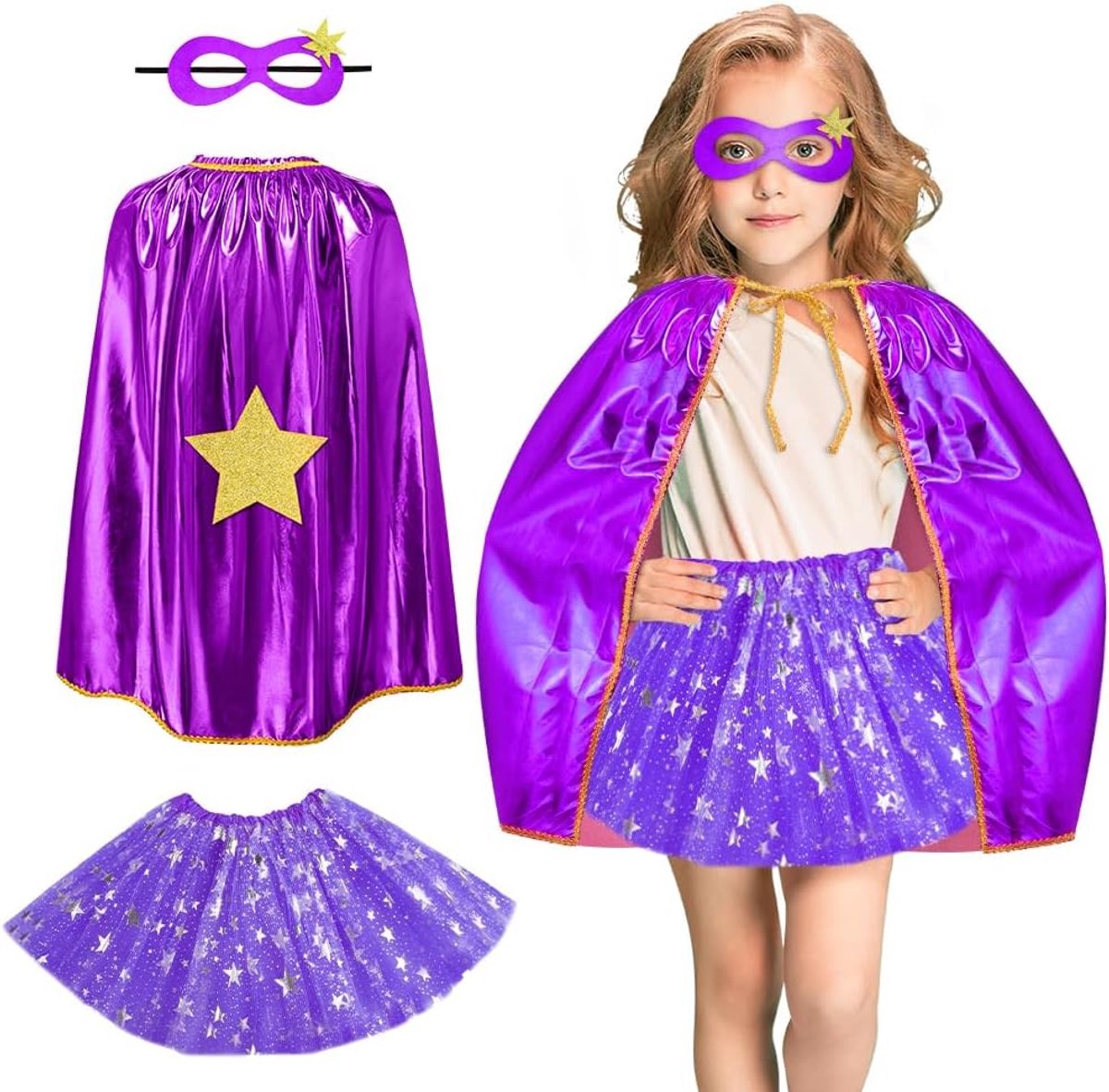 Kostuums Heroes Capes Kit, Kids Capes Cloak Dress Up Set met Masker Tutu Ballet Dans Rok, 3 Stks Meisjes Prinses Kostuums Capes voor Halloween Kerstmis Verjaardagsfeest