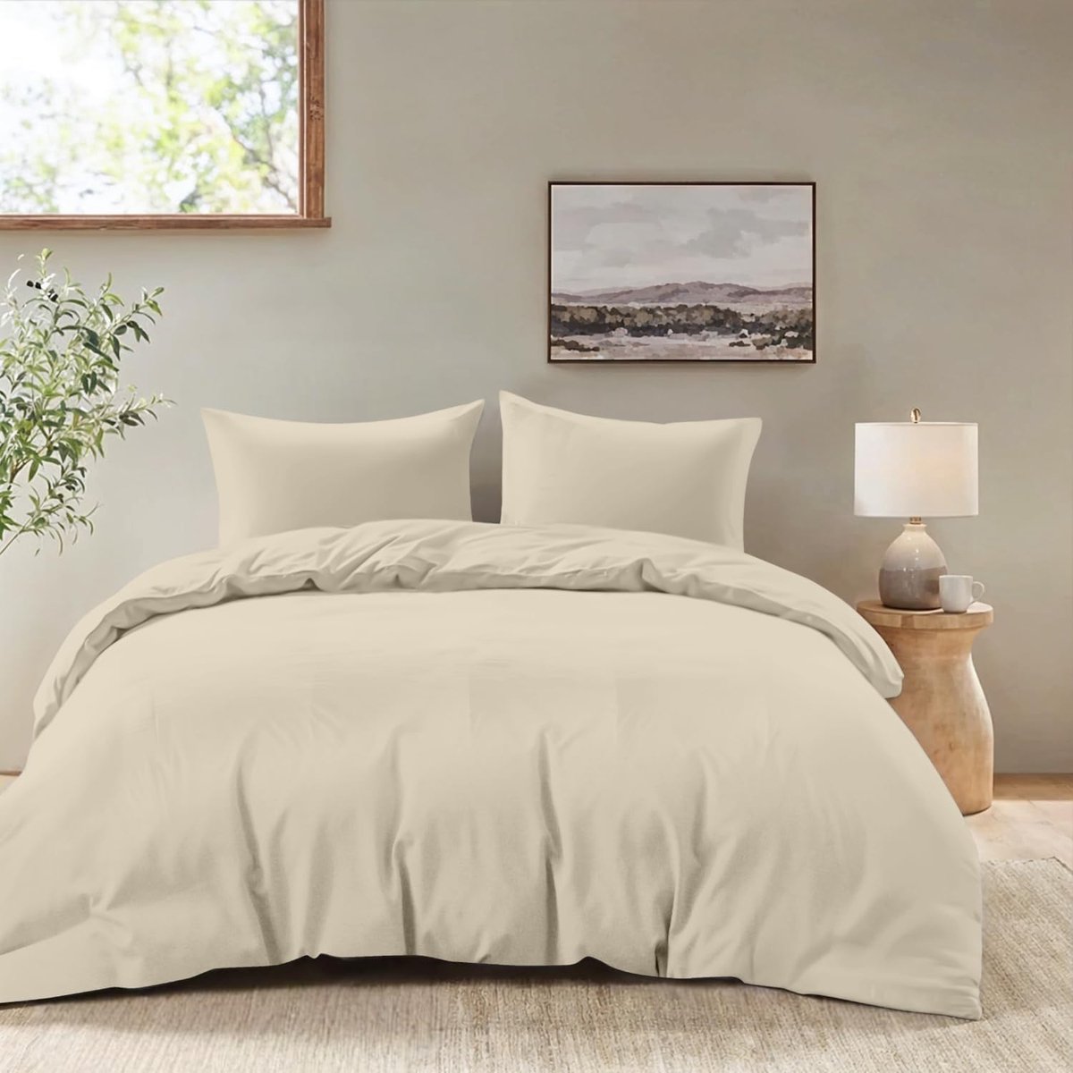 dekbedovertrek 240x220 cm met 2 kussenslopen 50x70 cm - Beige - Beddenset 240x220 cm van 100% microvezel - 3-delig - Gecertificeerd chemicaliënvrij (Oeko-Tex)