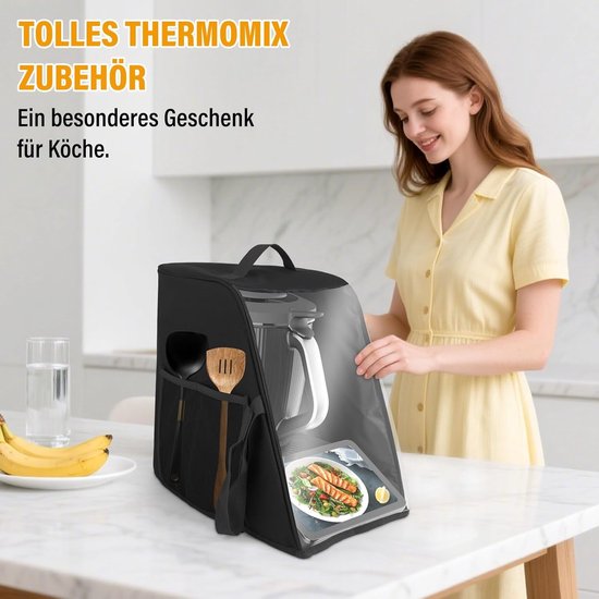 Afdekhoes voor Thermomix TM7, deksel voor Thermomix, afdekking keukenmachine, TM7, accessoires, ideaal voor de bescherming en het opbergen van je keukenmachine, zwart — afbeelding 4