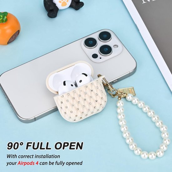 compatibel met Airpods 4e generatie met parel-sleutelhanger, beschermhoes met glinsterend diamantpatroon voor vrouwen, krasbestendige TPU-behuizing, schokbestendig, stofdicht, van compatibel — afbeelding 2