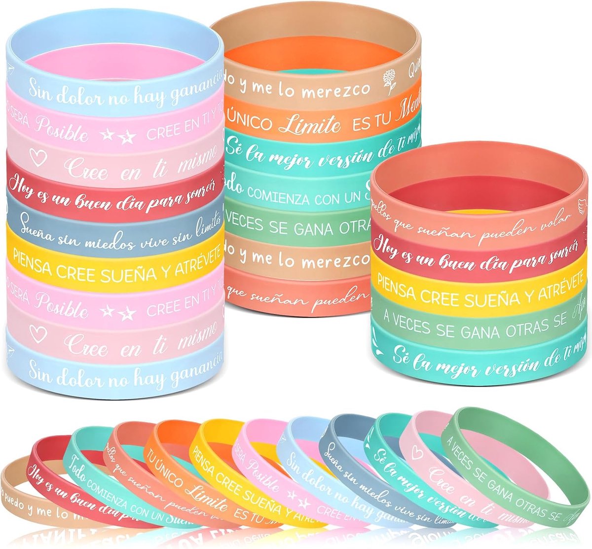 36 Motiverende Armbanden in Het Spaans Siliconen Armbanden Met Inspirerende Zinnen, 12 Verschillende Ontwerpen, Motiverende Cadeaus Voor Collega's, Vrienden en Kerst- Of Afstudeerfeesten