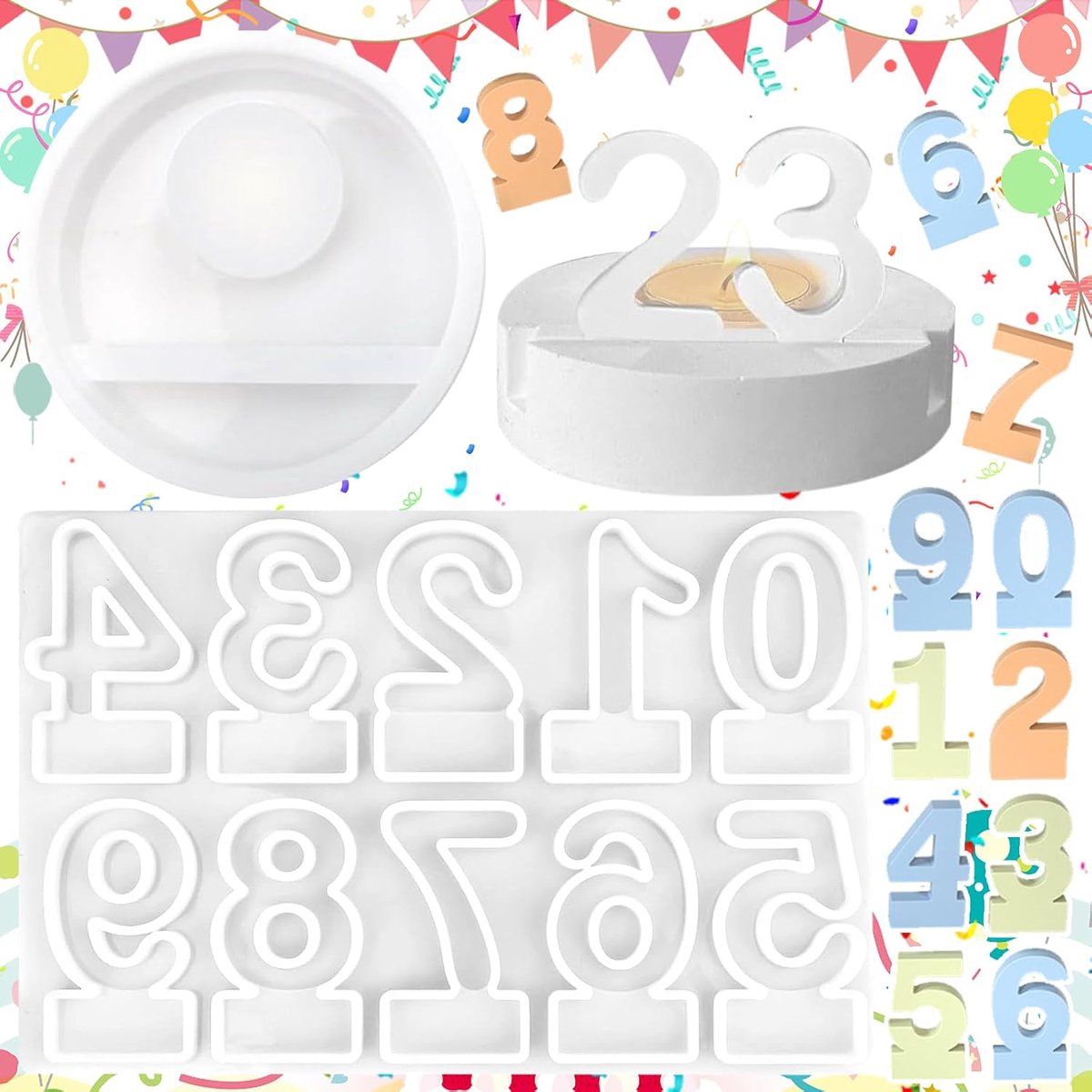 2 stuks Siliconen Gietvormen, Gietvormen, Moule à Bougie 3D Fait à La Main, Moule Bougie Silicone, Moule En Silicone Pour Bougeoir, Pour La Décoration D'un Anniversaire, D'un Mariage