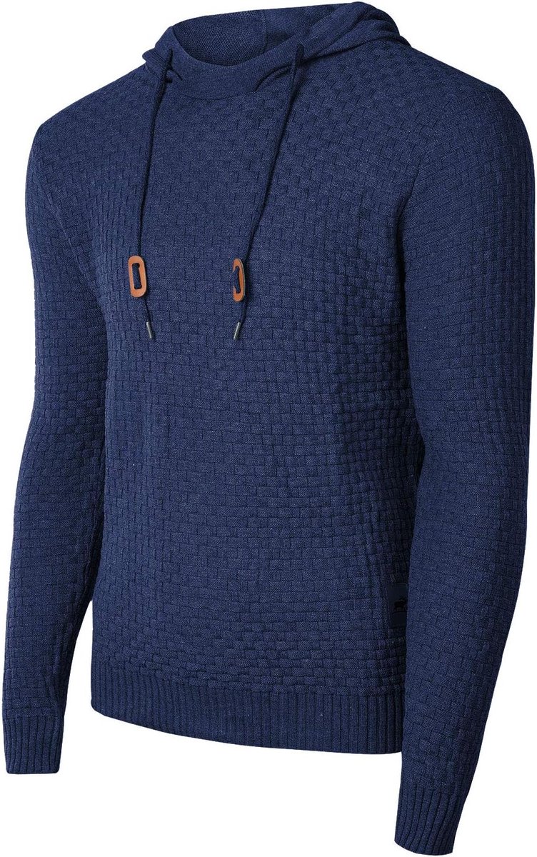 Heren casual lange mouwen trechter hals geruite jacquard trui dikke gebreide sport pullover capuchon sweatshirt