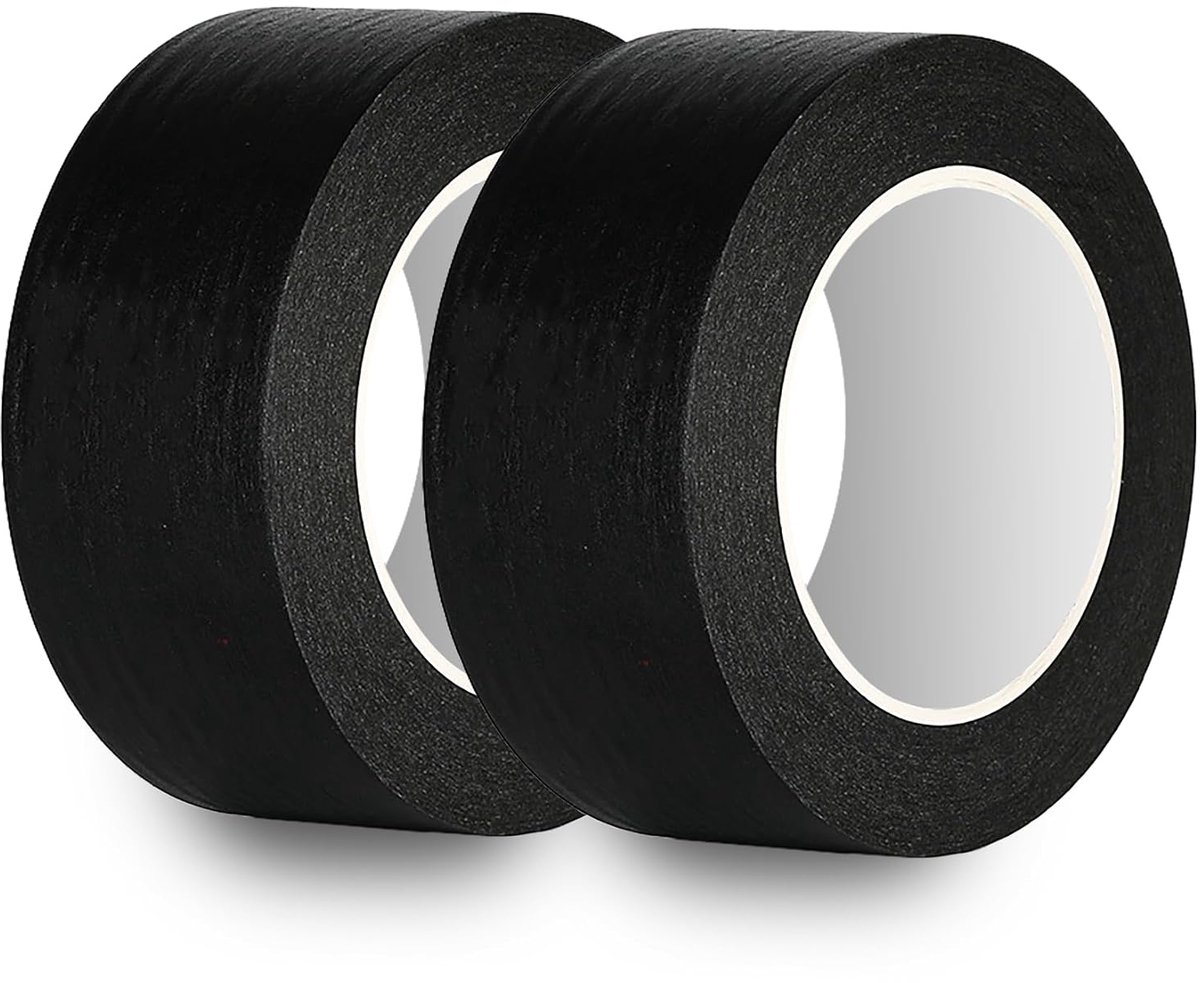 50mm Kreppband Breed Zwart 2 Rollen Afplakband Schilder 50mm x 50m Universele Schildertape Voor Schilderwerk En Decoratie, Schilderwerk, Gemakkelijk Afneembaar