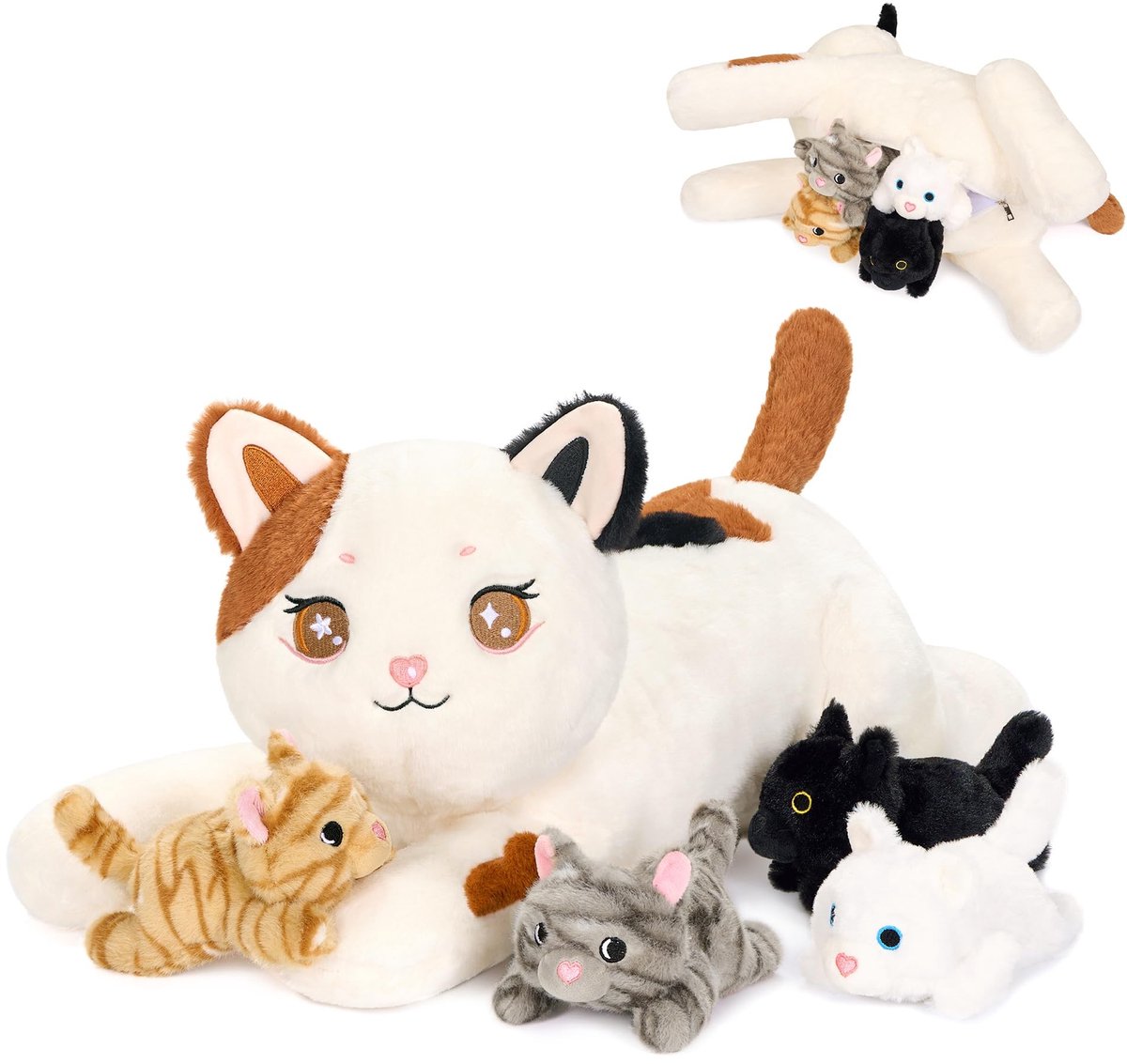 Omgoods - Set van 5 Kawaii Pluche Kat Kussens voor Kinderen en Volwassenen