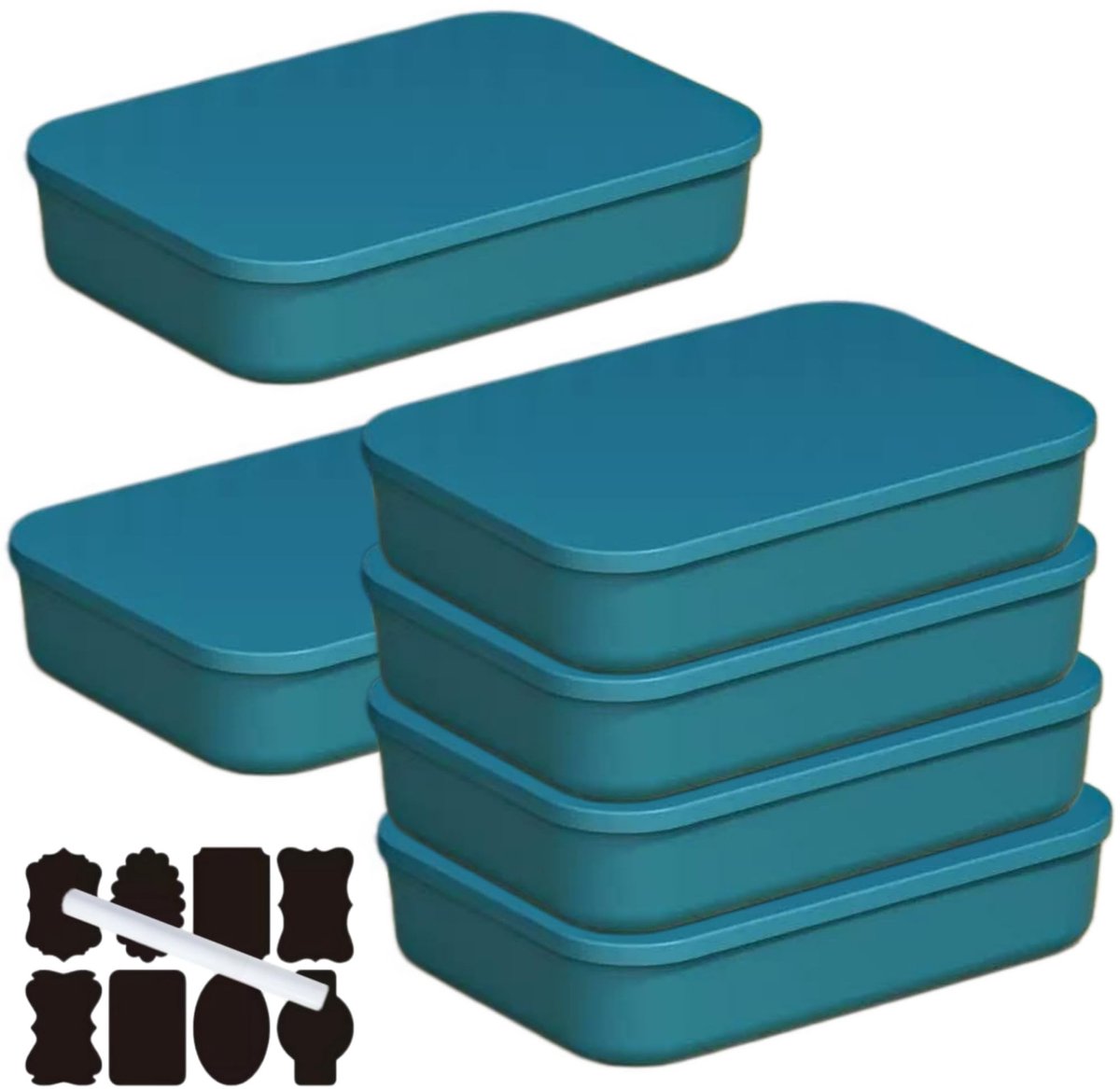 Omgoods - Stapelbare Plastic Opbergdozen met Deksels - Set van 6, Blauw