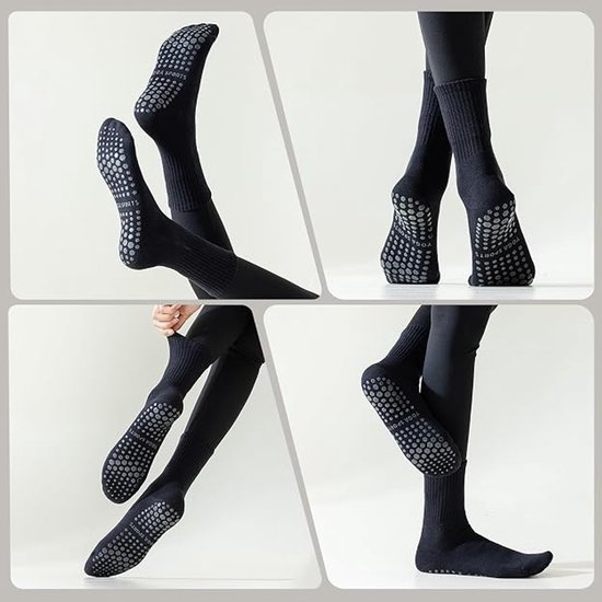 Antislip Yogasokken Dames - Set van 3 - Katoenen Pilates Sokken - Gripzool - Maat 36-40 - Roze Wit Zwart — afbeelding 4