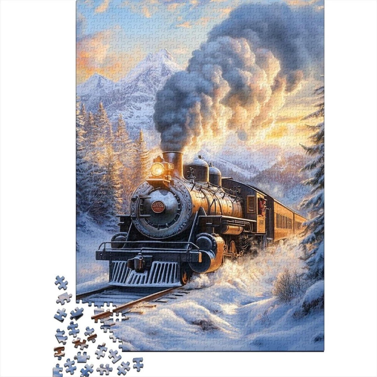 Stoomtrein Puzzel - Landschap Puzzelspel - Familie Ontspanning - 1000 Stukjes - 70 x 50 cm - Sneeuw Berg