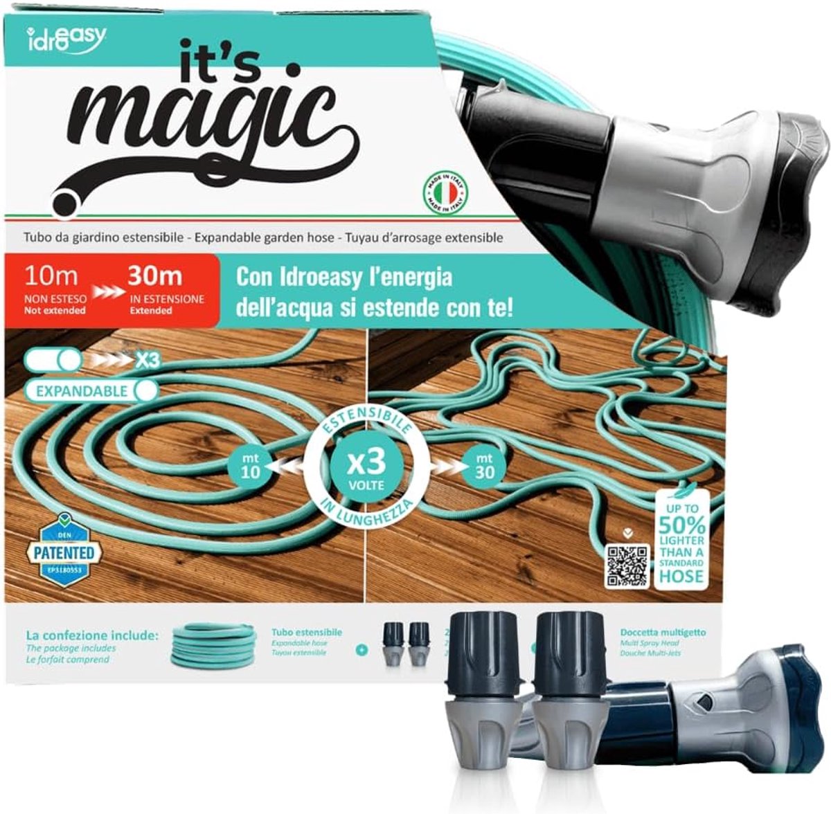 SnelShoppen - 30m Magic Soft Tuinslang - 1/2" Waterleiding Tuin Irrigatie Anti Knoop Anti Torsie Verlengbare Slang Inclusief Snelkoppelingen en Handdo