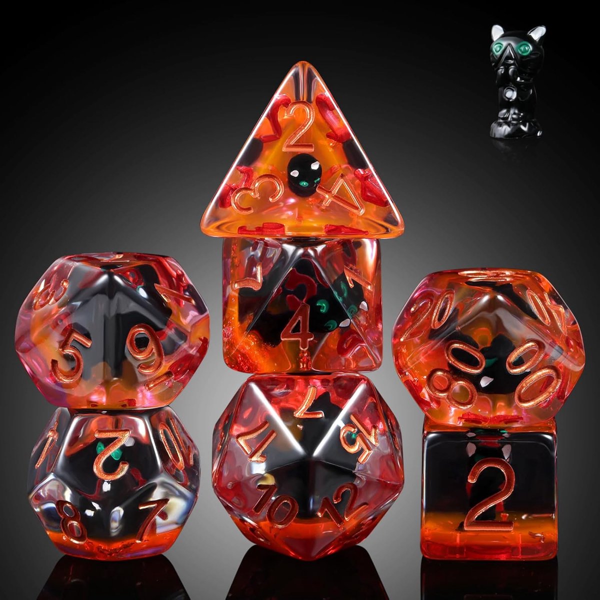 Dobbelstenen Set D&D 7 Stuks - Hars - Zwart Kat Design - Perfect voor Rollenspellen - SnelShoppen