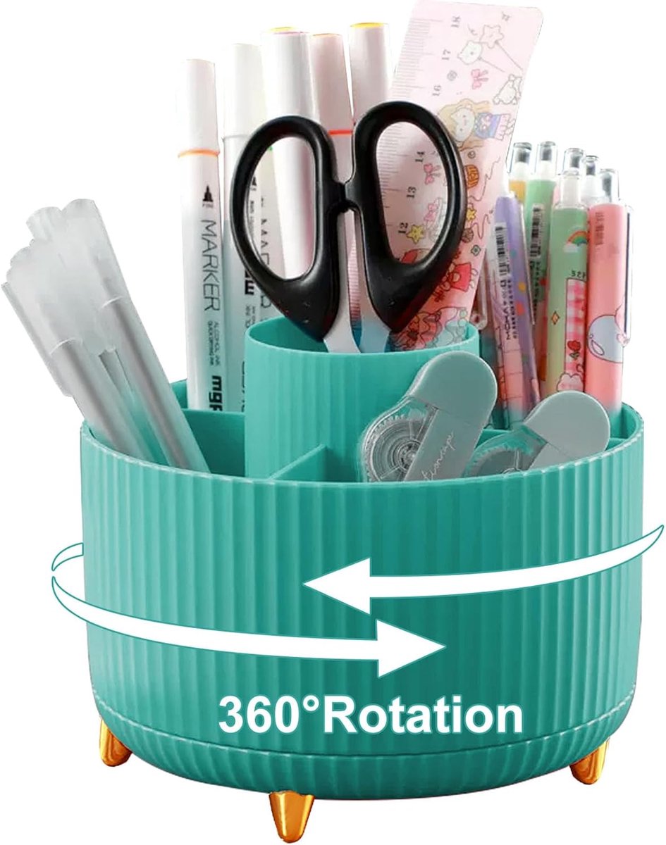SnelShoppen - Desk Organiser 360° Draaibaar, Pennenhouder met 5 Compartimenten voor Pennen, Nietjes, Paperclips, Plaknotities, Ruimtebesparende Organi