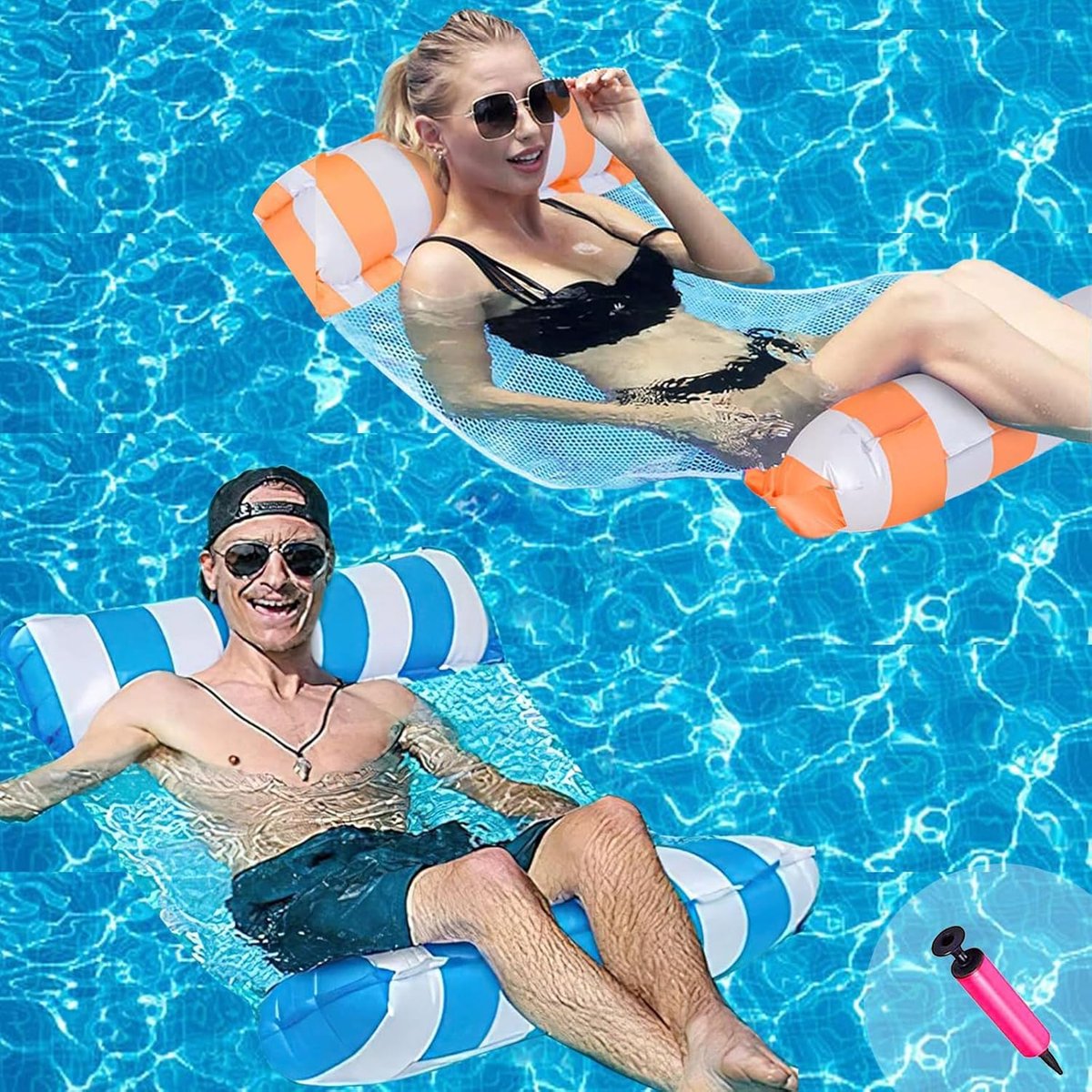 Luchtmatras zwembad 2 stuks - opblaasbare waterhangmat - 4-in-1 ontwerp - perfect voor ontspanning - SnelShoppen