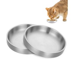 Set van 2 Ronde Kattenkommen, Roestvrijstalen Voedsel- en Waterkommen, Schokbestendig en Dubbelwandig voor Droog en Nat Voer