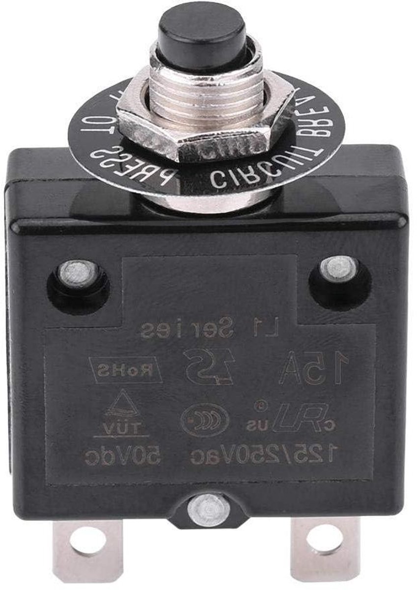 Stroomonderbreker Thermische Schakelaar - Overbelastingsbeveiliging Reset - Circuit Beschermen - Handmatige Reset - 15 Ampère - Zwart