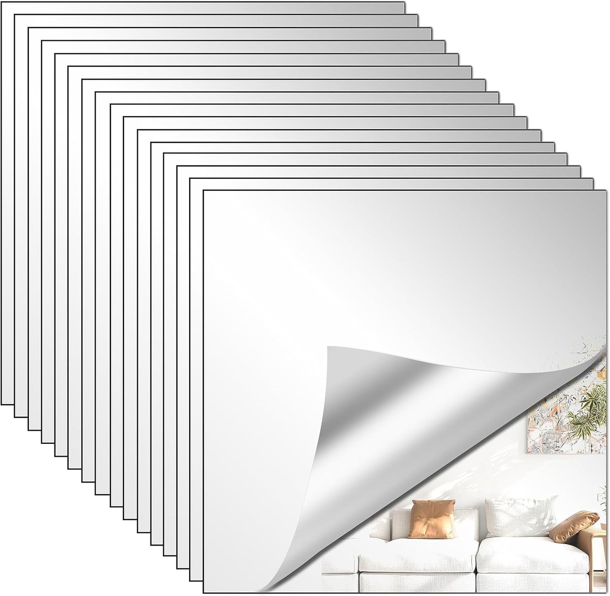 SnelShoppen - 32 Stuks 15x15 cm Zelfklevende Spiegeltegels, Flexibele Mirror Wandstickers van Acrylaat voor Badkamer en Thuisdecoratie