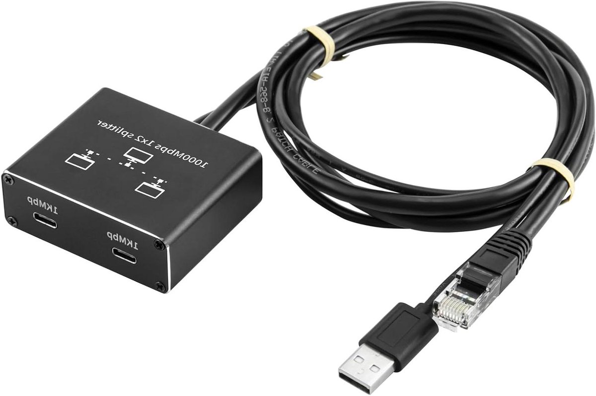 Gigabit Ethernet Splitter - LAN Verdeler Internet Splitter - Netwerk Uitbreiden - Twee Apparaten Tegelijk - 1000 Mbps - Zwart