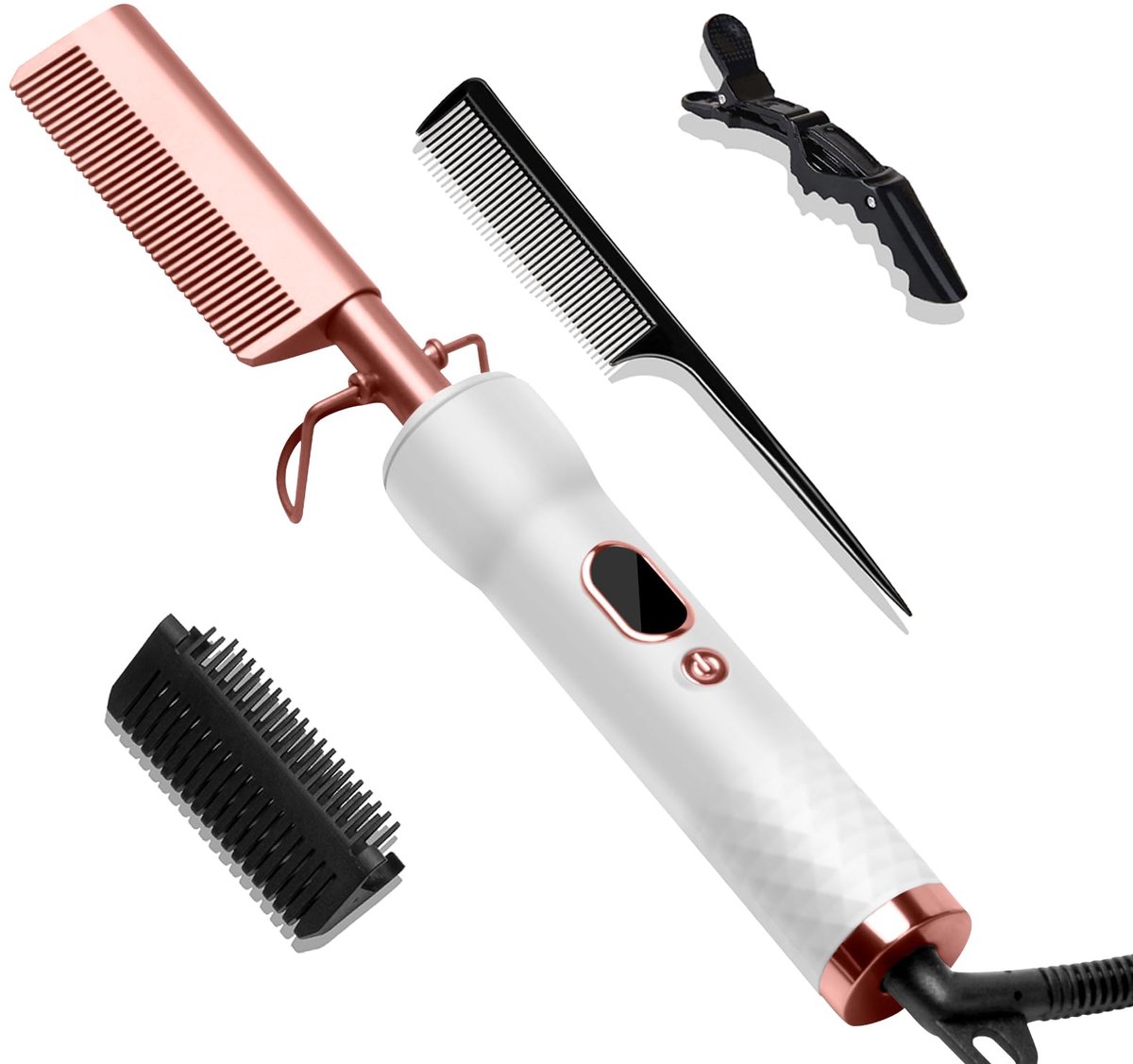 Elektrische Stijlborstel - Haarstijlborstel met Verwarming - Keratine Haarontkruller voor Afro Haar, Pruiken en Baard - LCD Display 120-230°C - Smoothing Brush met Temperatuurregeling - Dual Voltage