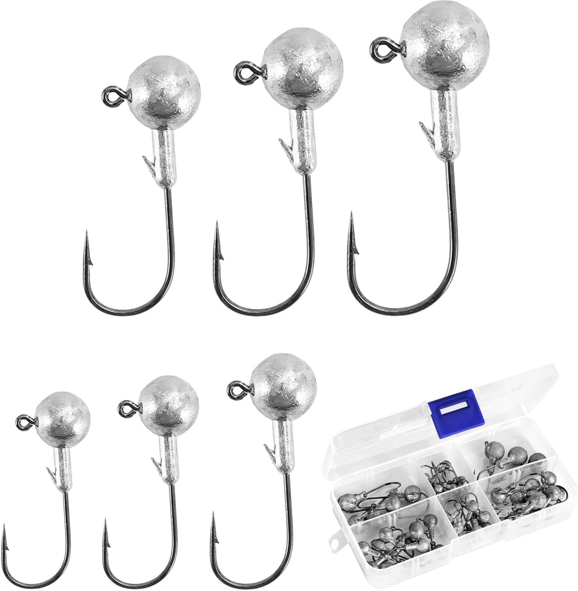 Jigkoppen Set van 50 - 6 Gewichten (1g/2g/3.5g/5g/7g/10g) - Geschikt voor Rubber Vissen - ShopVlot