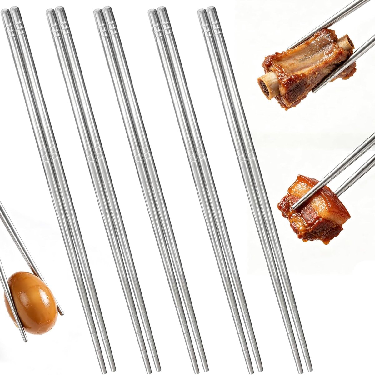 Chopsticks 23cm - Rvs met anti-slip - 5 paar - Ideaal voor Aziatische gerechten - ShopVlot