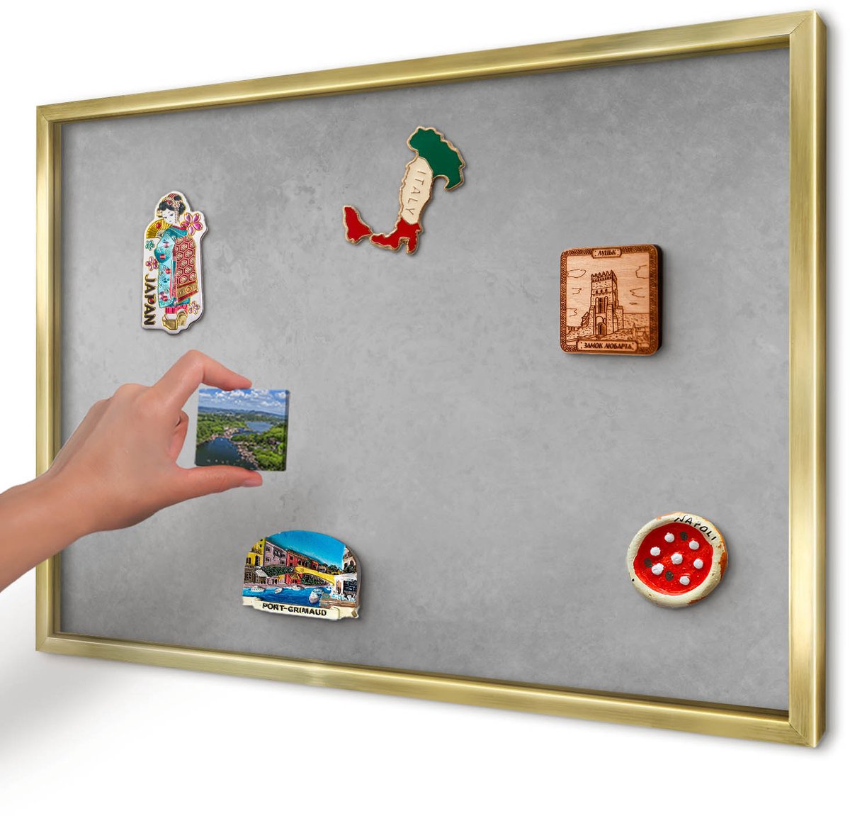 Artprintcave Grijs Magneetbord mit Gouden Frame - 60x40 cm - Zilveren Mist Magneetbord Voor Keuken - Minimalist Magneet Bord mit Frame - Texturen