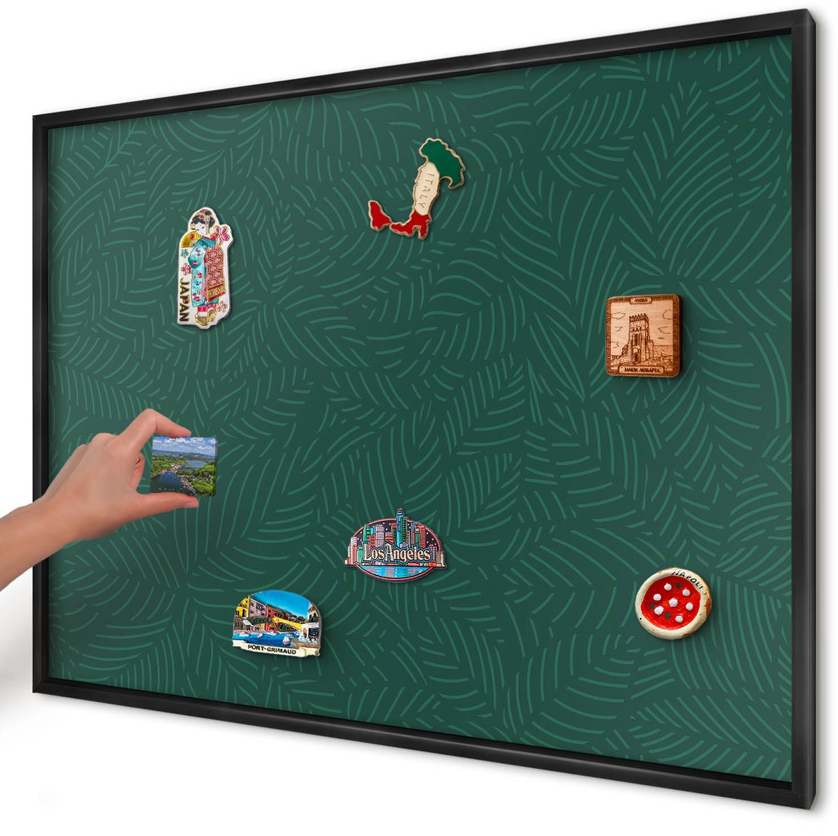 Artprintcave Groente Magneetbord mit Zwart Frame - 100x70 cm - Groene Bladeren Magneetbord Voor Keuken - Modern Magnetisch Bord - Achtergronden En Patronen