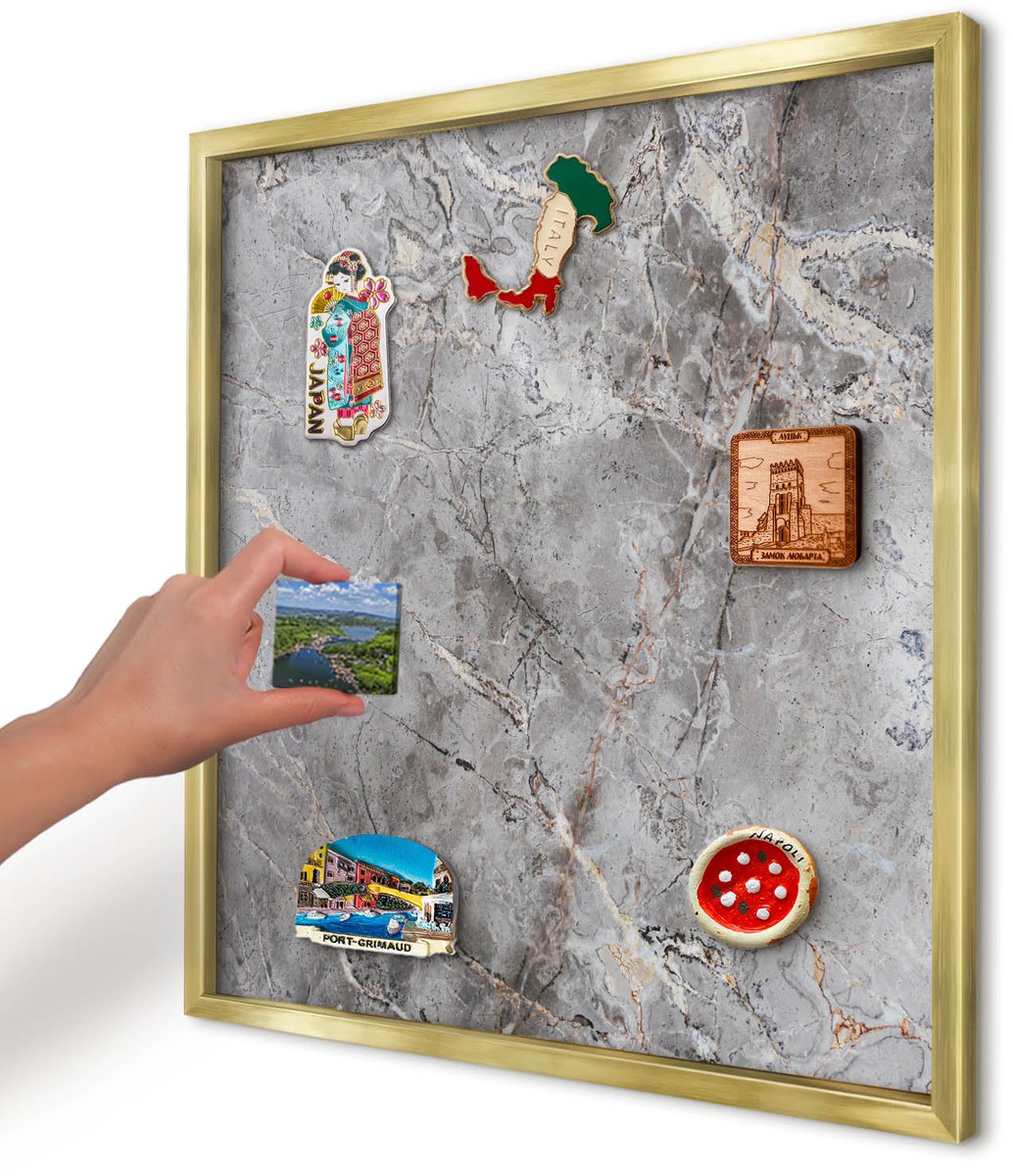 Artprintcave Grijs Magneetbord mit Gouden Frame - 50x50 cm - Marmer Met Patroon Magnetisch Bord Voor Magneten - Klassiek Wandbord Magnetisch - Texturen