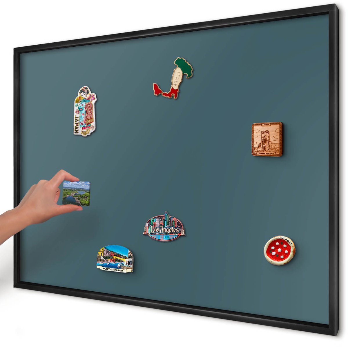 Artprintcave Turkoois Magneetbord mit Zwart Frame - 100x70 cm - Donker Turkoois Wandbord Magnetisch - Minimalist Magnetische Organizer - Achtergronden En Patronen