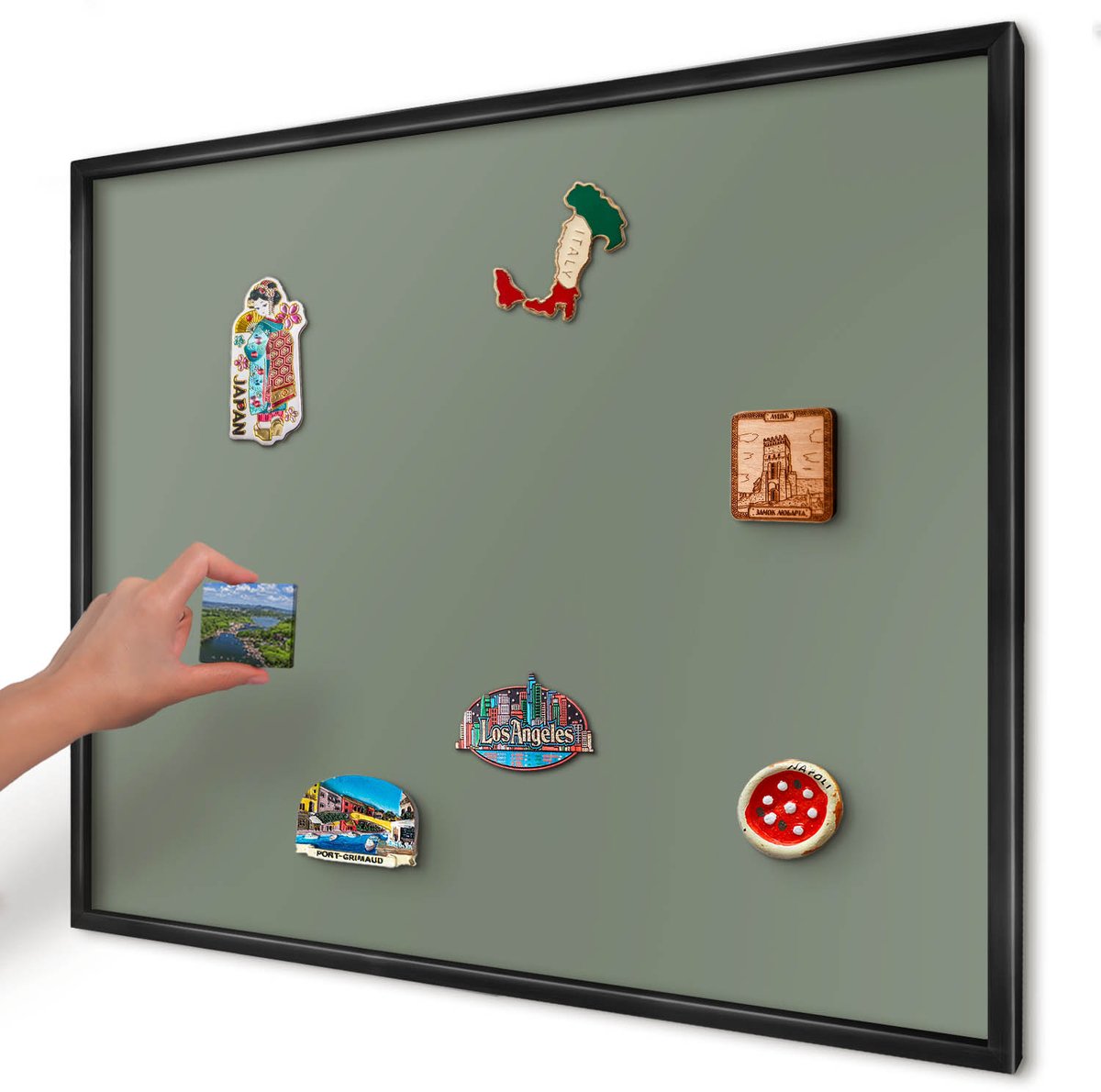 Artprintcave Groente Magneetbord mit Zwart Frame - 80x60 cm - Donkere Salie Magneetbord Voor Foto's - Minimalist Magnetisch Bord Voor Magneten - Achtergronden En Patronen