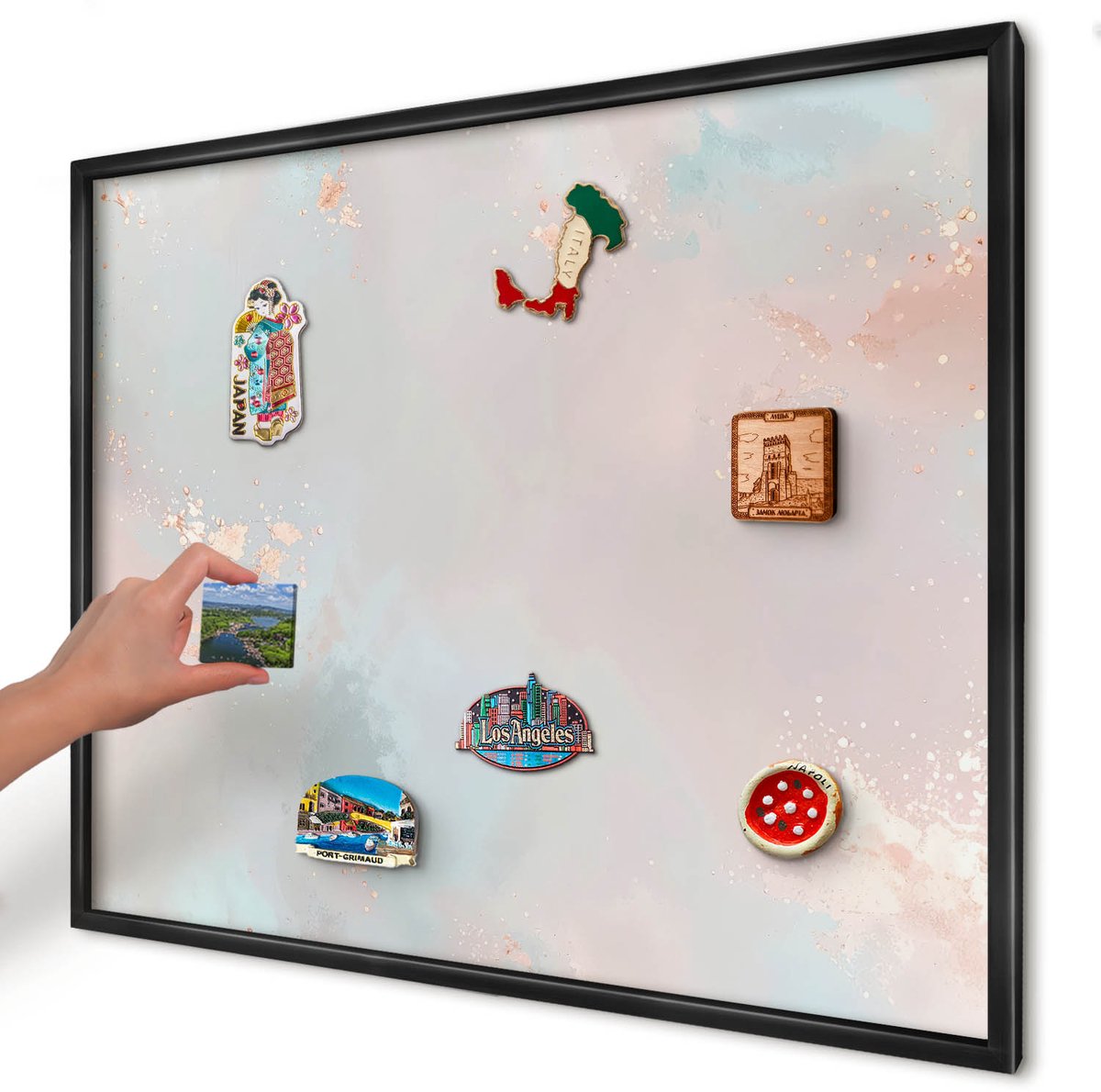 Artprintcave Beige Magneetbord mit Zwart Frame - 80x60 cm - Pastel Harmonie Notitiebord - Abstract Magneetbord Voor Keuken - Abstractie
