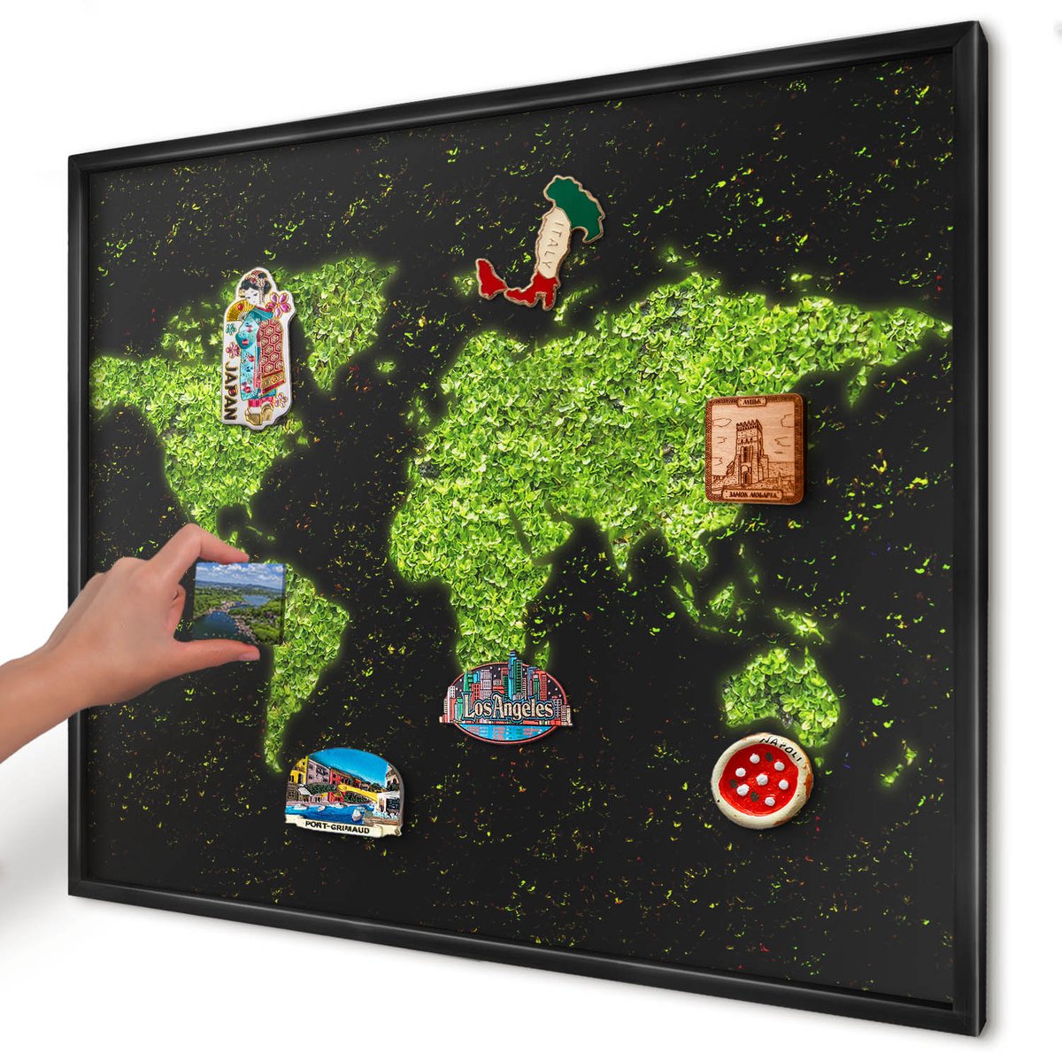 Artprintcave Groente Magneetbord mit Zwart Frame - 80x60 cm - Groene Kaart Wandbord Magnetisch - Abstract Magneetbord Voor Foto's - Natuur