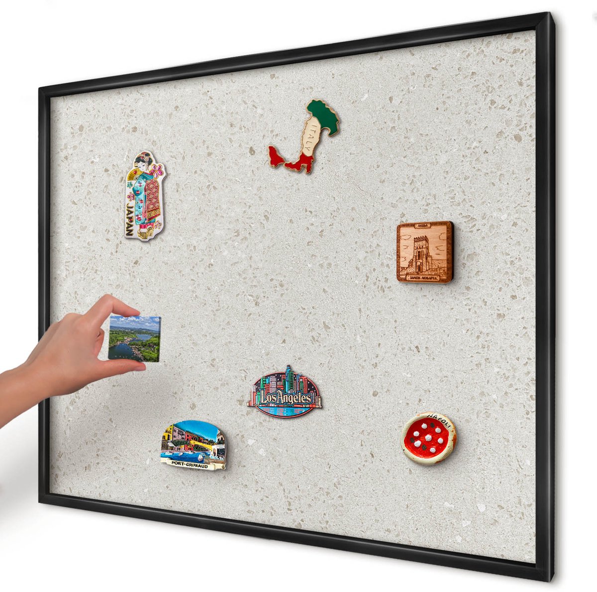 Artprintcave Beige Magneetbord mit Zwart Frame - 80x60 cm - Subtiele Elegantie Memobord Keuken - Minimalist Wandbord Magnetisch - Texturen