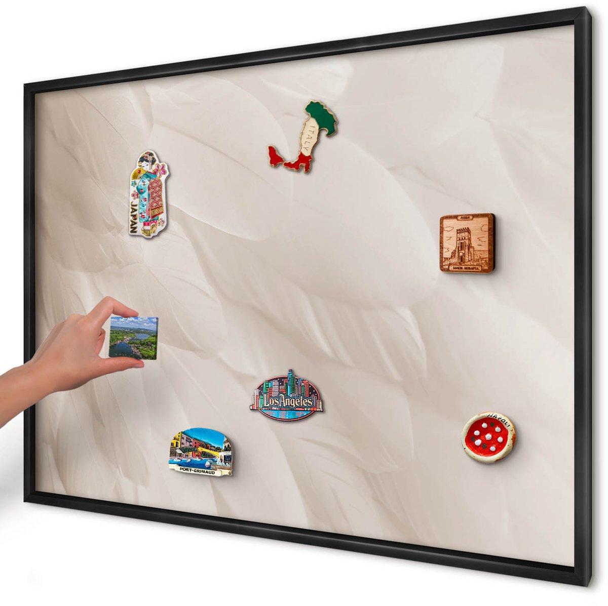 Artprintcave Romig Magneetbord mit Zwart Frame - 100x70 cm - Crèmekleurige Veren Magneetbord Voor Keuken - Minimalist Magnetisch Bord Voor Magneten - Texturen