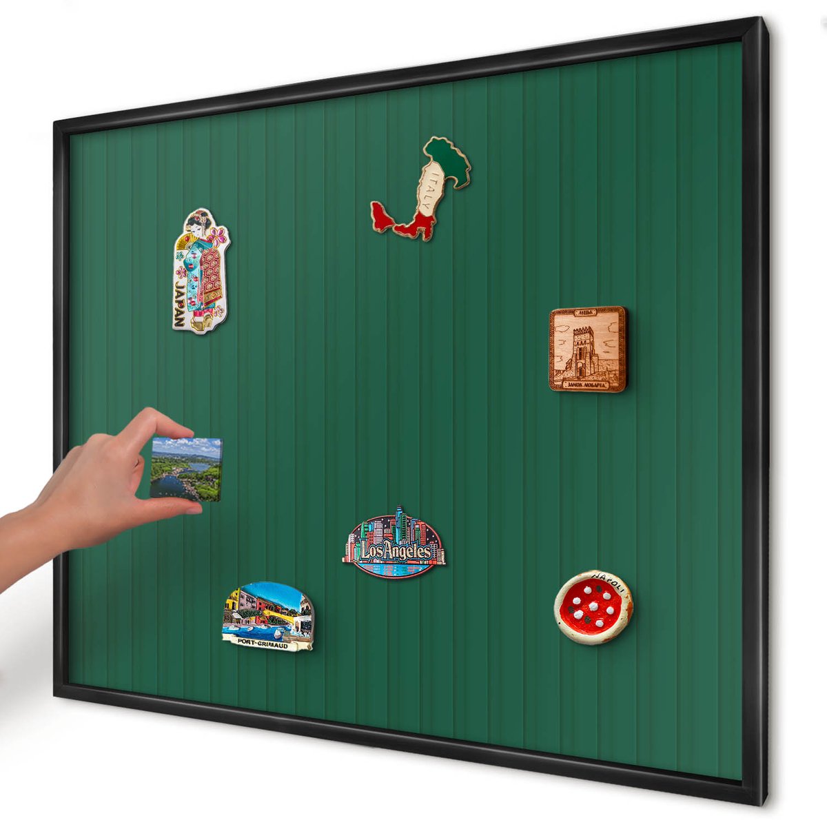Artprintcave Groente Magneetbord mit Zwart Frame - 80x60 cm - Groene Strepen Magneetbord Voor Keuken - Minimalist Notitiebord - Achtergronden En Patronen