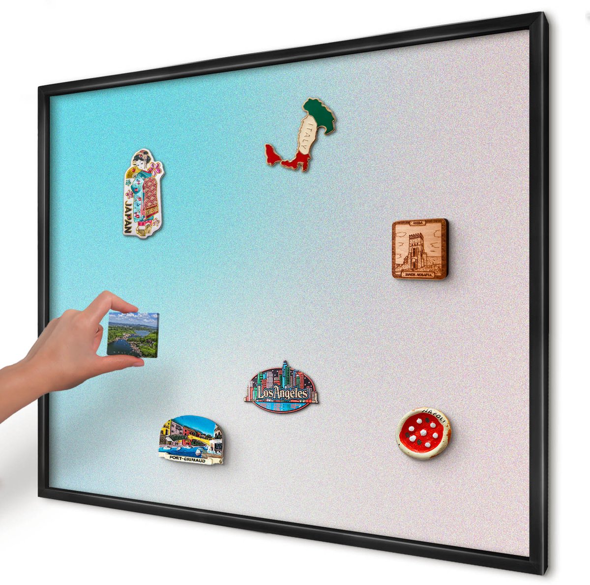 Artprintcave Blauw Magneetbord mit Zwart Frame - 80x60 cm - Pastel Abstractie Magneetbord Voor Keuken - Modern Magnetisch Bord Voor Magneten - Abstractie