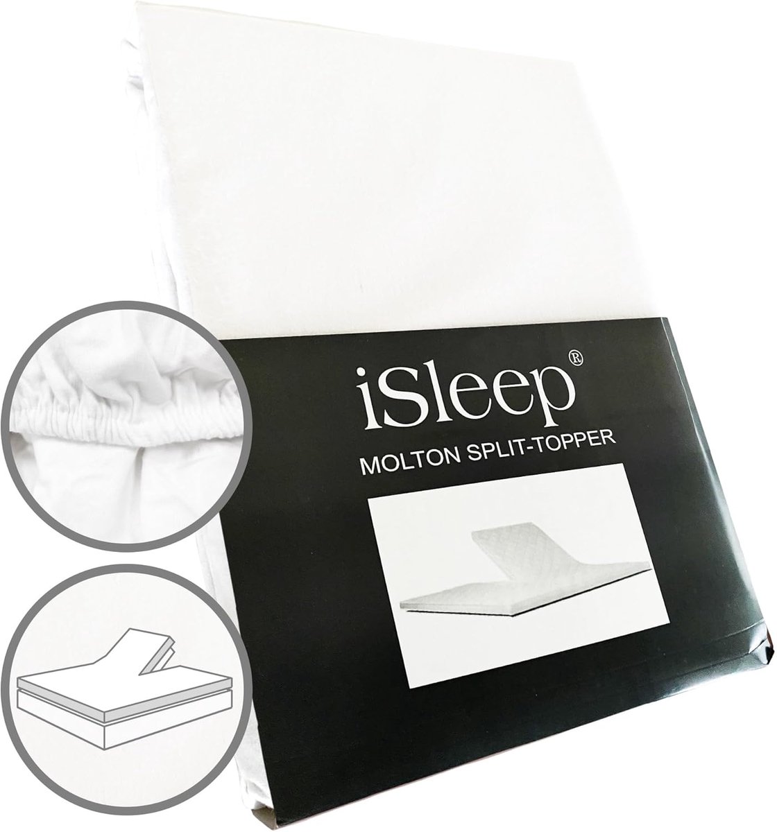 SnelShoppen - iSleep Heavy Quality Molton Split Topper Hoeslaken 100% Katoen 160x210cm - Beschermend, Ademend en Duurzaam voor Optimale Slaapcomfort