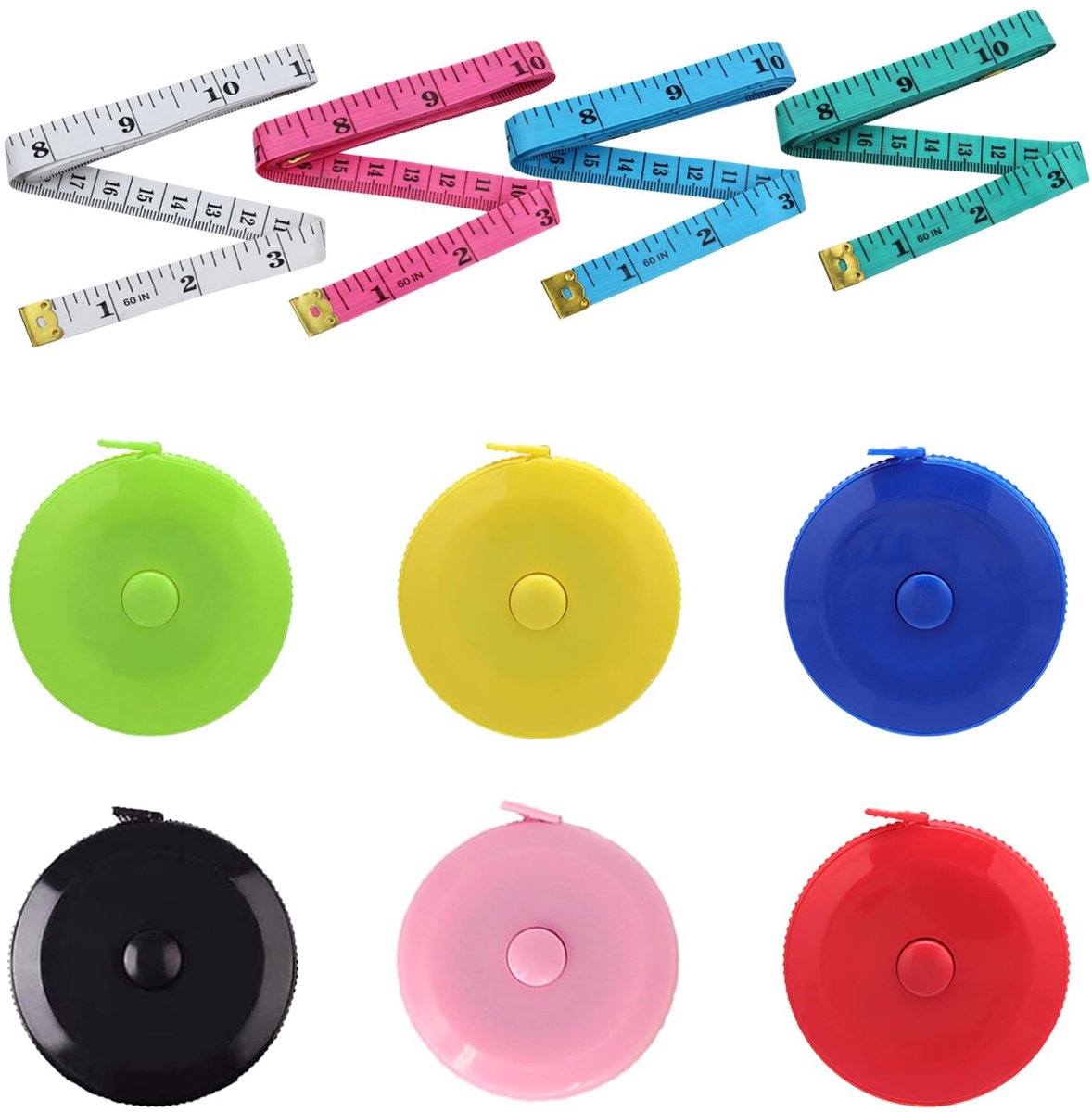 10 stuks zachte kleermakersmeetlint, 150 cm, oprolbaar, dubbele schaalverdeling, voor het naaien en meten van lichaamsdelen